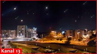Footage of massive Iranian missile attack on Tel Aviv at night