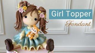 آموزش تاپر فوندانتی دختر | How to make a girl fondant topper