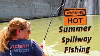 Summer Spillway Fishing For Catfish. Harlan County Lake Nebraska 