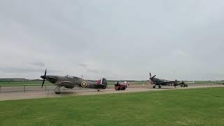 Hawker Hurricane flyby of towed Spit & Hurricane