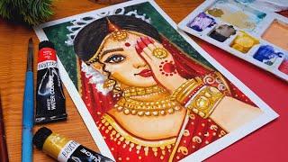 Bride drawing with watercolor, How to draw Indian bride #art  #watercolordrawing #trending #painting