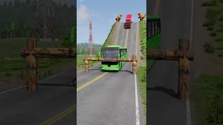 Long City Buses & Dumper Truck vs Log Trap - BeamNG.Drive #shorts #beamngdrive #bus