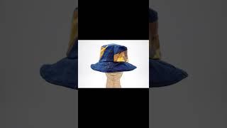 4-way-wear camouflage and navy denim patchwork bucket hat #Reformed #Reworked #Patchwork