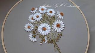 Hand Embroidery: 3D Daisy flower  Very easy stitches * top embroidery