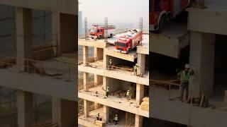Epic Construction FAIL – Firetrucks on Roof Just Before Collapse! 🫨 #fail #construction #firetruck