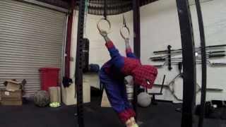 Spiderman does GMB Gymnastics Rings Flow 1 --  Gold Medal Bodies