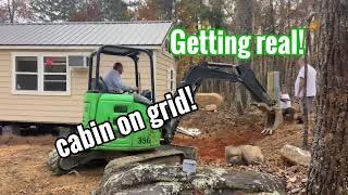 More cabin set up footage! Bonus details. Water. Power. Stone/churt. blunder & a fix. In the woods