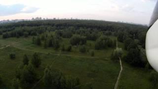 Flight FPV RC Helicopter. Moscow. Yasenevo. Sunset.