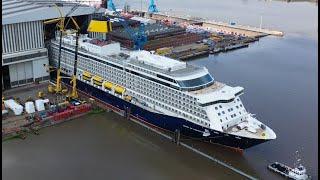 4K | Float out SPIRIT OF ADVENTURE at Meyer Werft Shipyard | New Ship for Saga Cruises