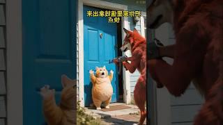 Fat orange cat uses clever tricks to fight the red wolf. #fatorange #orangecat #redwolf #viralshort
