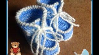 Голубые пинетки спицами. Часть 1. knitting booties for the baby