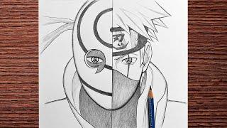 Anime sketch | how to draw Kakashi vs Obito - [Naruto] step by step easy