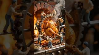 Grilling a Giant Chicken Micro Workers in Action!" #MicroWorld #FunnyCooking #AIComedy #Highlights