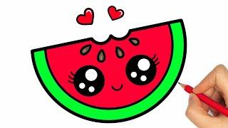 HOW TO DRAW A WATERMELON - DRAWING A WATERMELON EASY - HOW TO DRAW A WATERMELON KAWAII