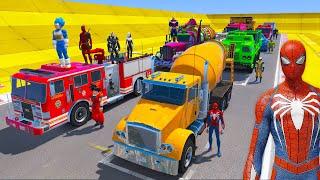 SPIDERMAN Epic Mega RAMP Challenge for TRUCKS, Cars & Boats ! SuperHero Hulk Goku Venom – GTA 5