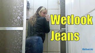 Wetlook girl jeans | Wetlook leather jacket | Wetlook shower