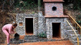 Build Embankment Stone Steps Enter Underground Shelter - Single Mother Living Off Grid / Day 16th