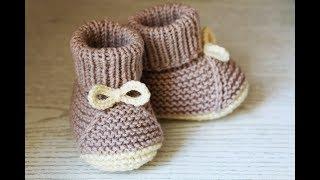 Простые пинетки спицами. Подробное описание |DIY - Very Easy Baby Booties.