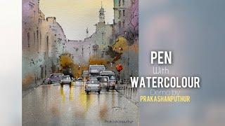 Cityscape | line and wash | easy painting technique by Prakashanputhur