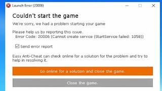 Fix Fortnite Launch Error Code: 20006 (Cannot create service (Start Service failed: 1053)