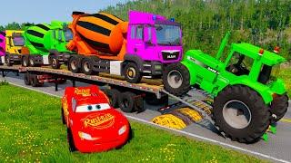 Flatbed Truck McQueen | Transportation with Truck - Pothole vs Car #33 | BeamNG.Drive Gameplay