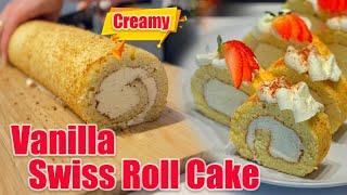 Easy Vanilla Swiss Roll Cake Recipe | Delicious, Soft and Creamy