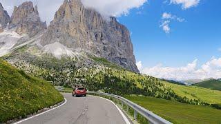 Dolomites Scenic Drive 4K | Sella Pass & Gardena Pass