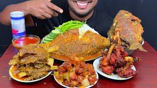 Eating Whole Fish Curry, Beef Curry, Chili Chicken, chicken Lolipop, Fish Fry with Rice ASME Show