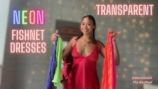 TRANSPARENT Amazon Fishnet Dresses TRY ON with MIRROR view | Natural Curvy Body