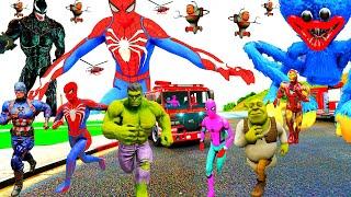 Siêu Nhân Người Nhện Chạy Xe Ô Tô Cứu Hỏa Giải Cứu Siêu Anh Hùng Robot, Spiderman Racer Car 3D Hulk