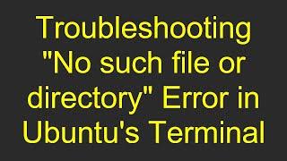 Troubleshooting "No such file or directory" Error in Ubuntu's Terminal