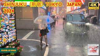 4k hdr japan travel 2024 | Heavy Rain Walk in Shinjuku（新宿）Tokyo  |  Relaxing Natural City ambience