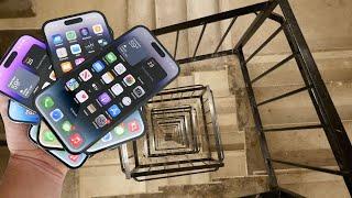 Dropping a Stack of (7) iPhone 14 Pro's Down Crazy Spiral Staircase 300 Feet - Will They Survive?