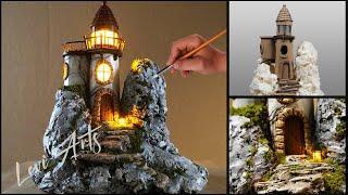 Miniature scene/Create a beautiful lighthouse with cardboard and plaster/Diorama/DIY