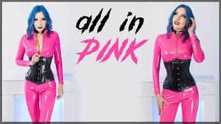 Quick TryOn & Styling: Pink PVC Catsuit with corset and leather jacket