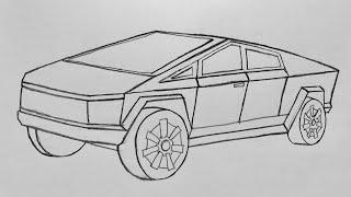 How to Draw a Tesla Cybertruck - Car Drawing 2020