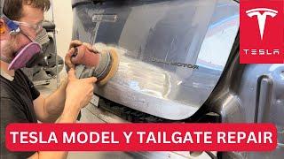 Collision Repair Process Fixing a Tesla Model Y Tailgate