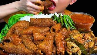 MUKBANG EATING||SPICY MUTTON HONEYCOMB AND TOWELS PARTS CURRY, FRIED EGGPLANTS, GRILLED CHILLI