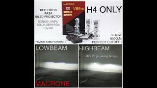 LAMPU LED V89 PRO MACRONE MINI PROJECTOR H4 6000K 150W 2 BULBS HIGH QUALITY