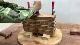 Woodworking NDT   association from wood chips Beautiful work from pieces of wood on a lathe