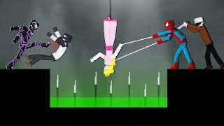 Spider-Man and Black Panther Saves Princess on Acid Sea in People Playground