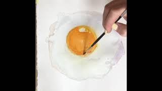 Watercolor food painting fried egg  Акварель. Малюнок їжі. Яєшня.