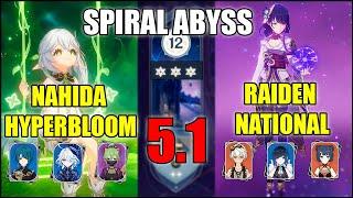 NEW! Spiral Abyss 5.1 Floor 12 (9 Stars) F2P C0 NAHIDA HYPERBL & C0 RAIDEN NATIONAL - Genshin Impact