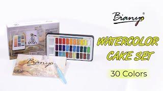 Bianyo Artist Watercolor Cakes Set Art Painting Kit with Watercolor Paper