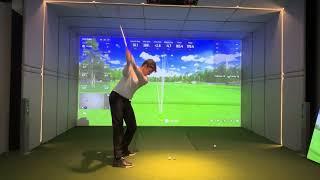 Vladimir Orlov’s golf swing from down the line with iron swings in full speed