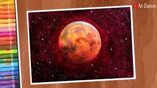 Blood moon drawing with oil pastels for beginners - step by step