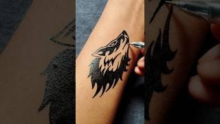 "wolf tattoo design | Easy steps with black gen pen on wrist.......#tattoo #tattooideas #shorts #art