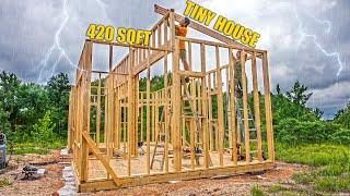 Installing RAFTERS! Rain Or Shine We're BUILDING This TINY HOUSE Off Grid! Ranch / Farm / Homestead
