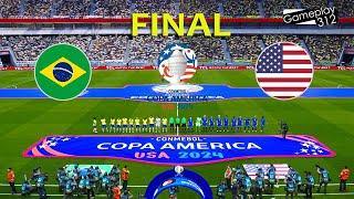 BRAZIL vs UNITED STATES - FINAL | Copa America USA 2024 | Full Match All Goals | PES Gameplay