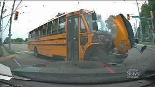 Video shows bus smash into couple's vehicle in Windsor